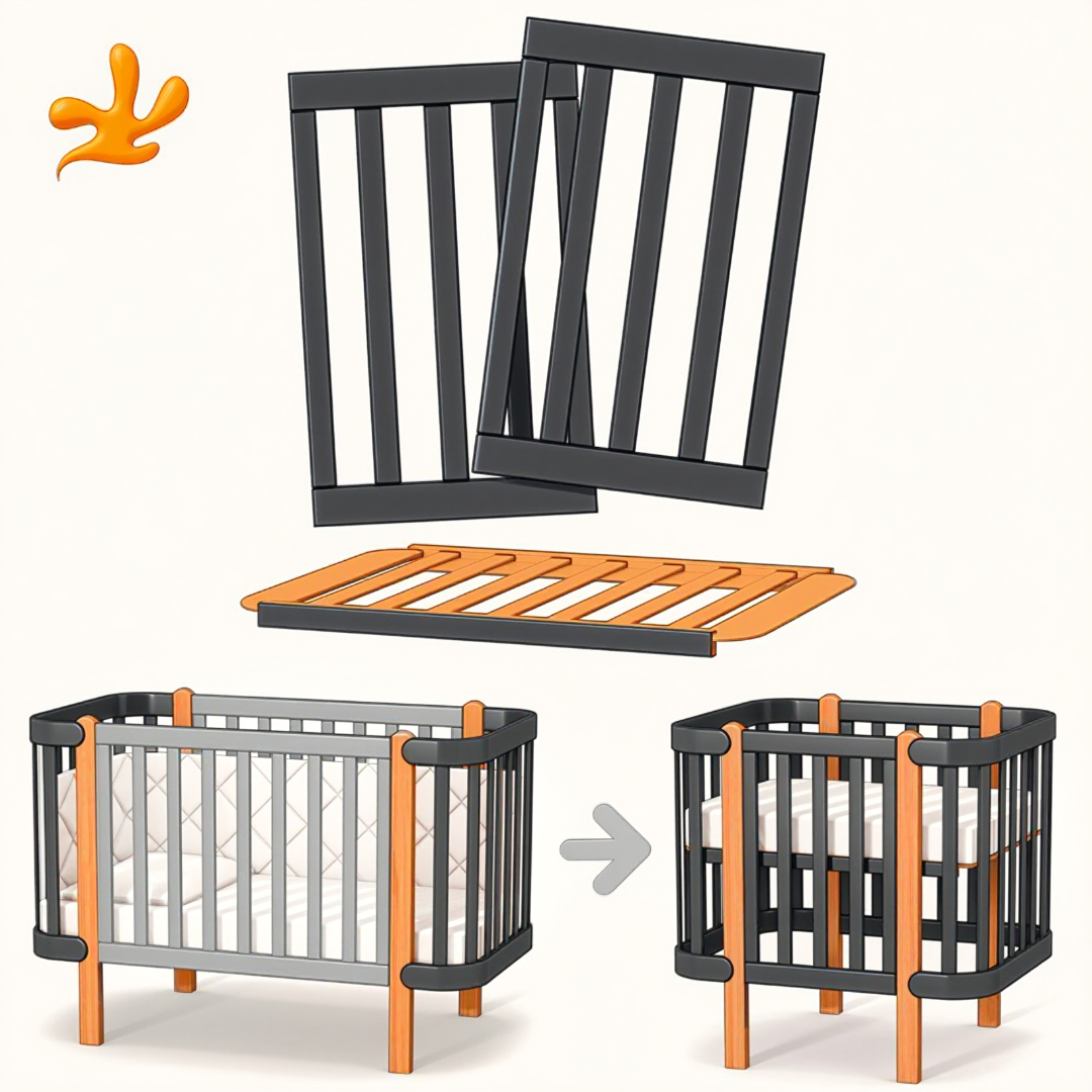 Sada pro přeměnu postýlky Zukko Gekko Kids na mini postýlku o rozměrech 80×60 cm. Grafitová